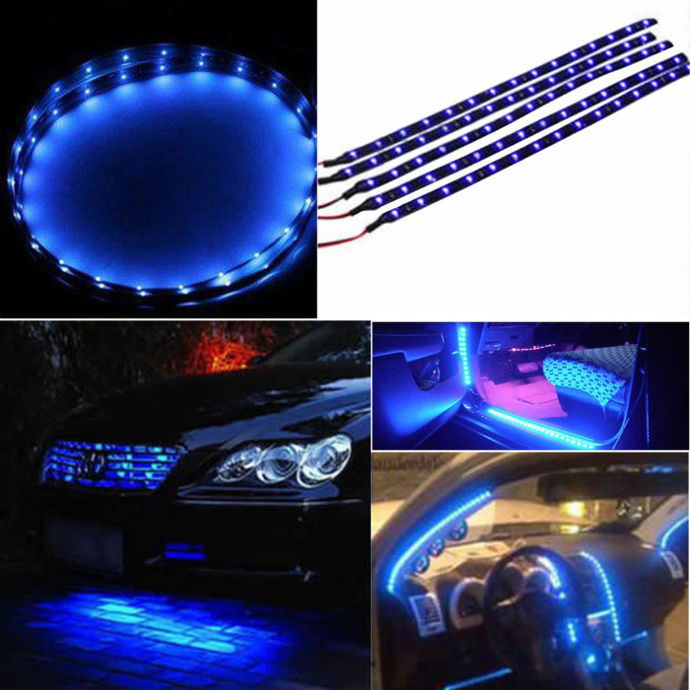 30cm Waterproof 15 Blue LED Car Vehicle Motor Grill Flexible Light Strips 12V Hot Selling